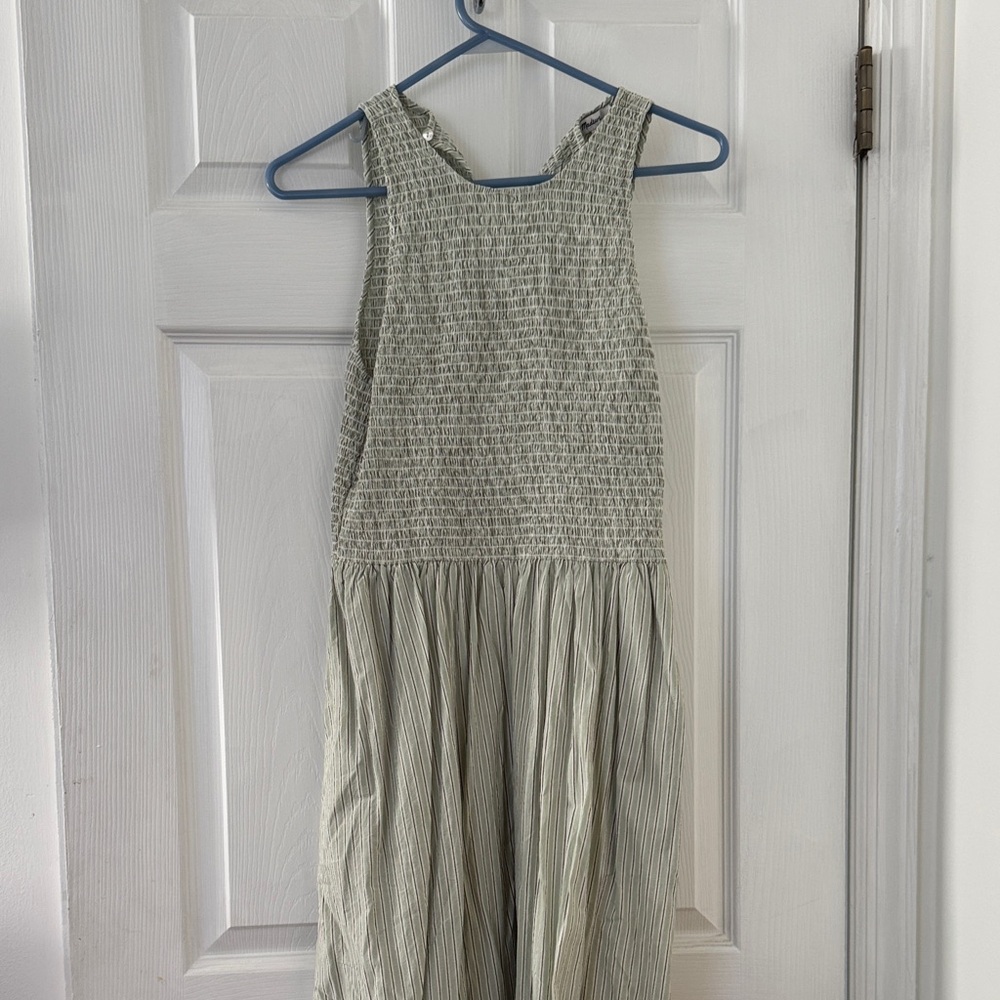 Madewell Smocked Maxi Dress in Light Sage Green Stripe